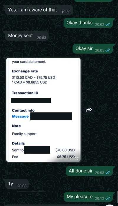 Skärmbild från WhatsApp på engelska. 6